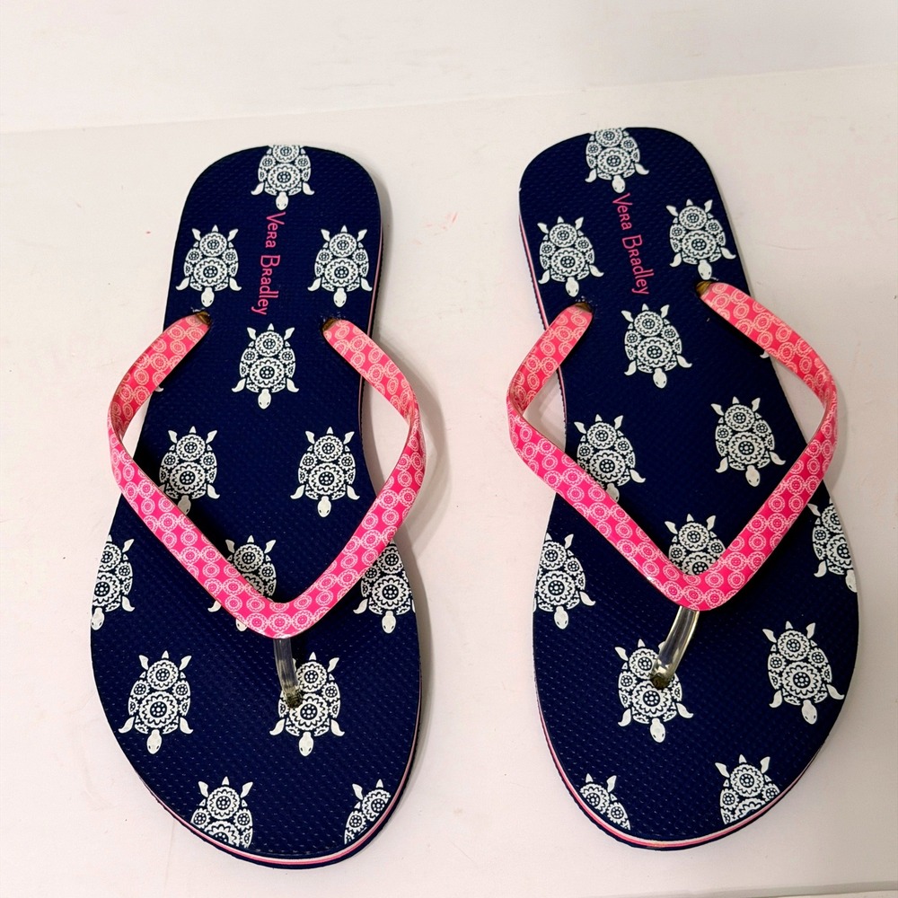 Vera‎ Bradley Women's Flip Flops Sea Turtles Blue Pink New Retired Medium 7 - 8